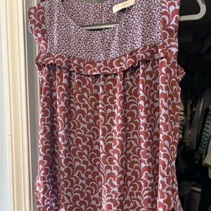 LOFT Floral Red and White Blouse